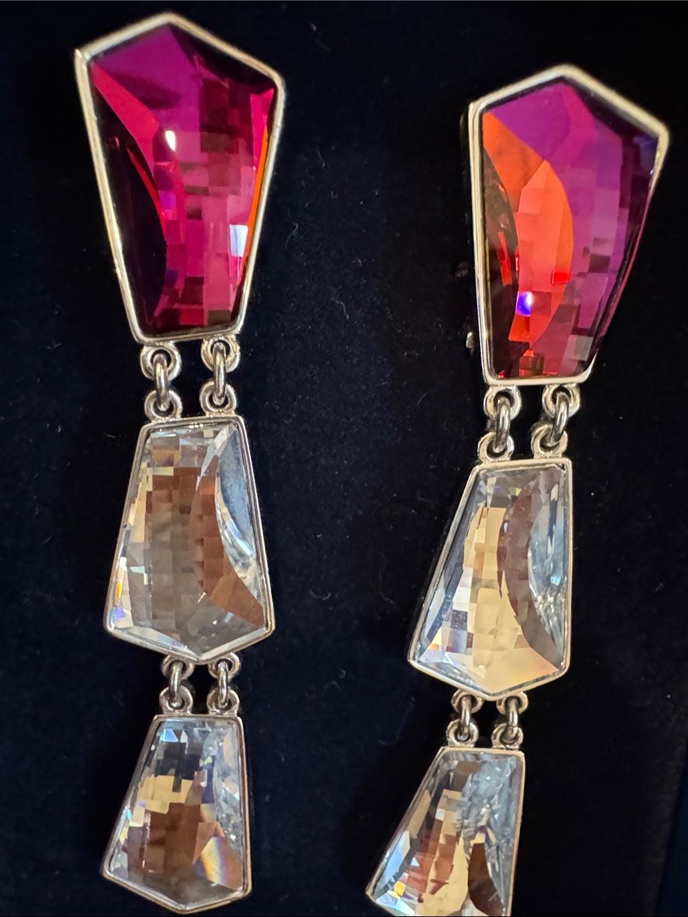 Swarovski Pink and Clear Geometric Drop Earrings